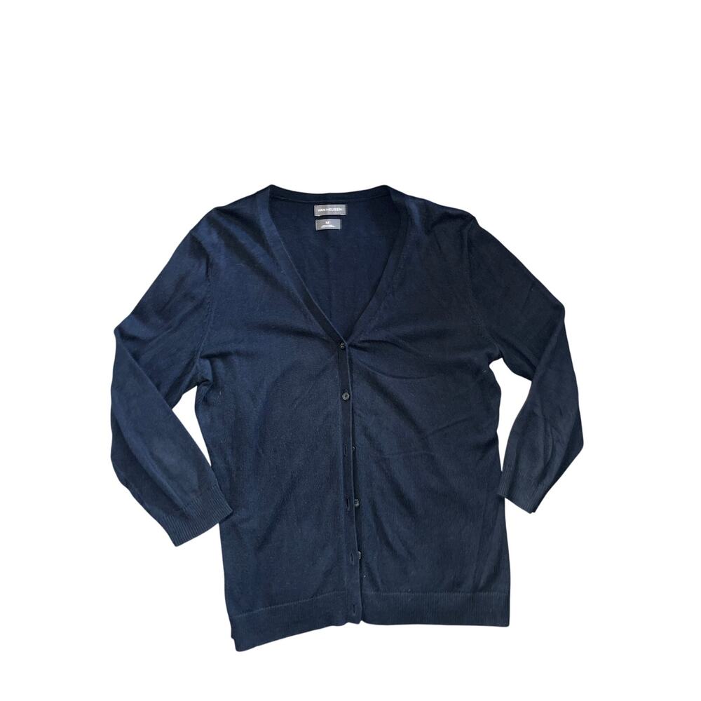 Van Heusen button v-neck blue cardigan size medium casual preppy academia